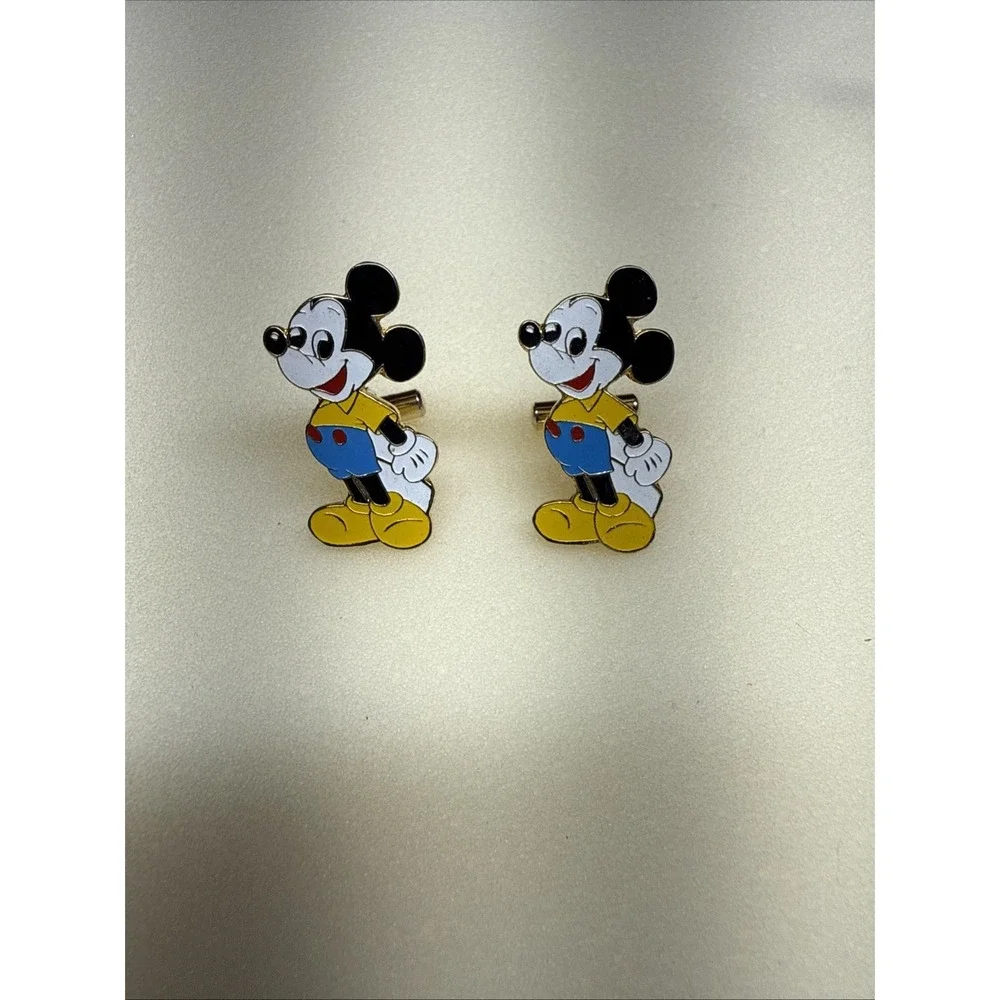 Vintage 1980s Walt Disney Mickey Mouse Enamel Cufflinks Japan Pair